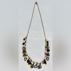 Gold-Tone Heart Charm Necklace – 28” Eclectic Statement Piece